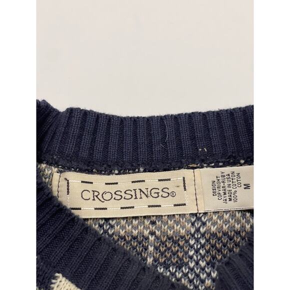 Vintage Crossings Jumper Sweater M 90s Geometric Roundneck Brown Blue - Picture 5 of 6